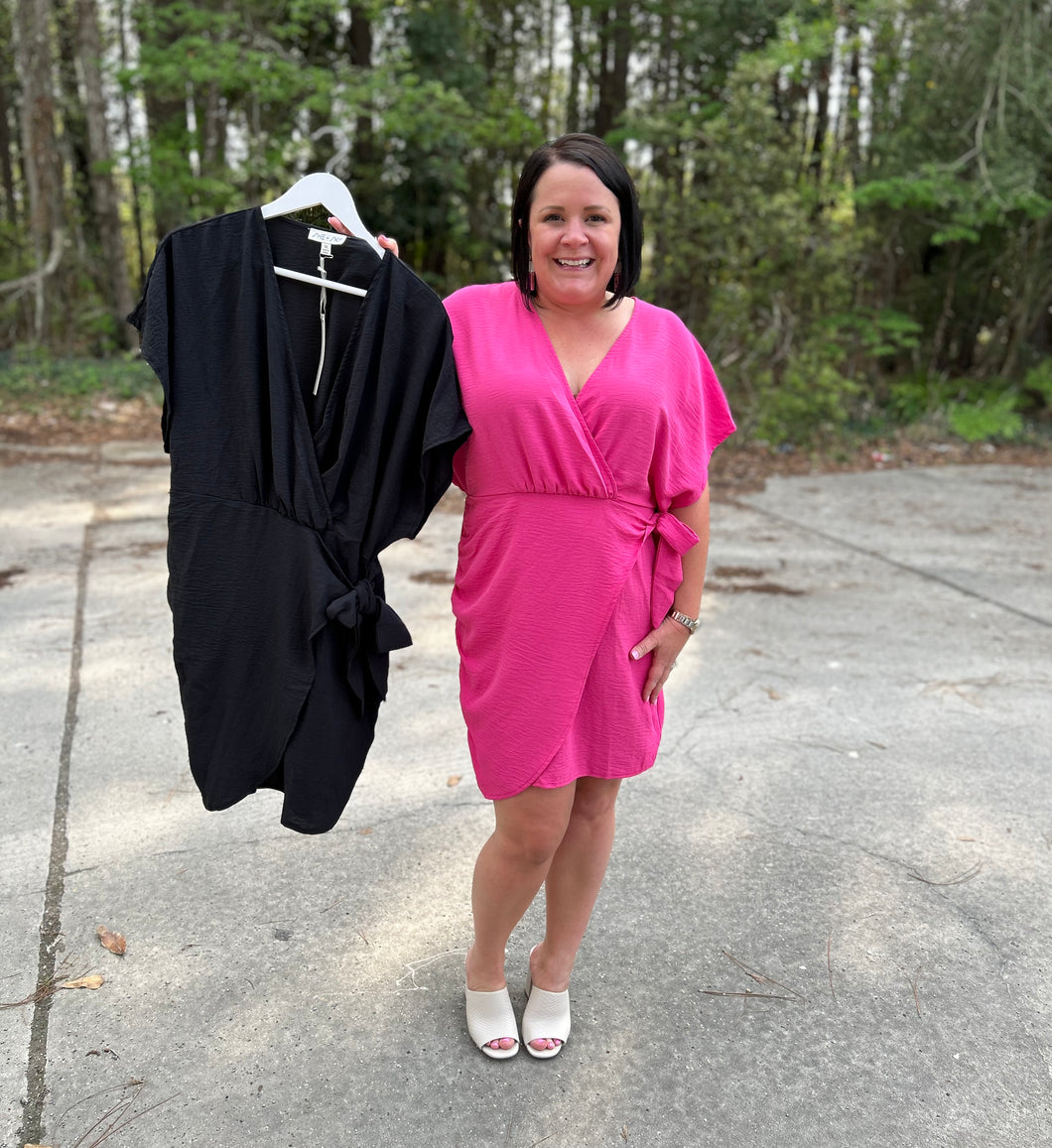 SY3622-Dolman Sleeve/Surplice Top Side Tie Dress