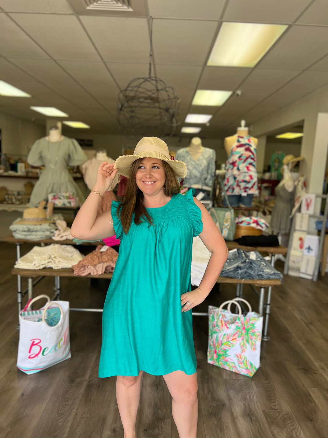 Smocked Yoke Ruffle sleeve dress