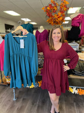 Load image into Gallery viewer, DG54431 V neck dress with tiered design and long sleeves