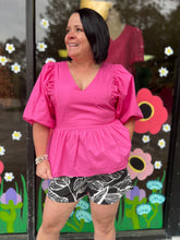 Load image into Gallery viewer, H14692 Dolman short balloon sleeve babydoll top