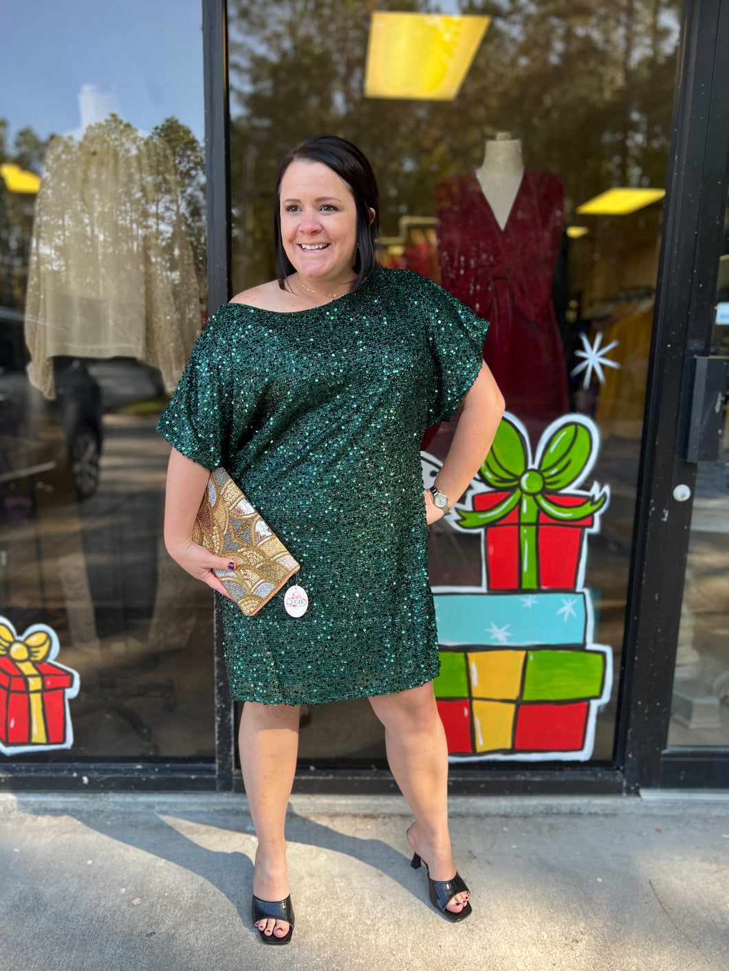 VD70139 Boat Neck Sequin Dress