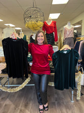 Load image into Gallery viewer, T12583 Velvet Mutton Sleeve Top