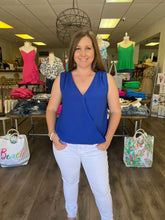 Load image into Gallery viewer, Sleeveless Surplice Woven top with back tie SY1195