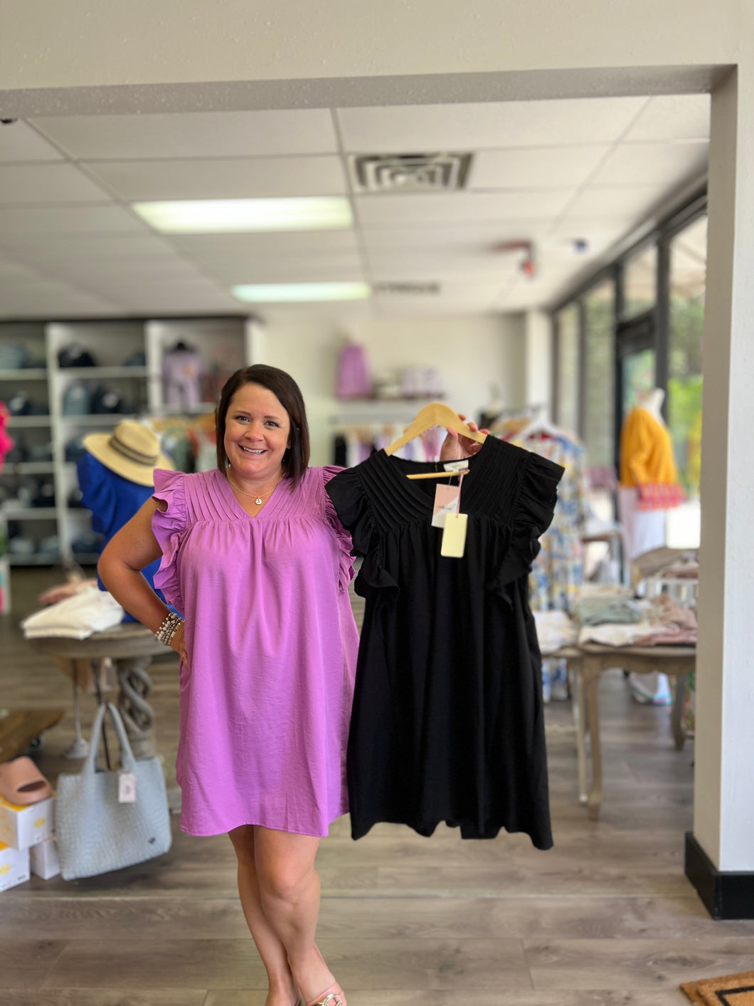 D18649 ruffle sleeve dress