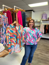 Load image into Gallery viewer, T10380A MULTI WAVE PRINT V NECK BATWING OVERSIZE KNIT TOP