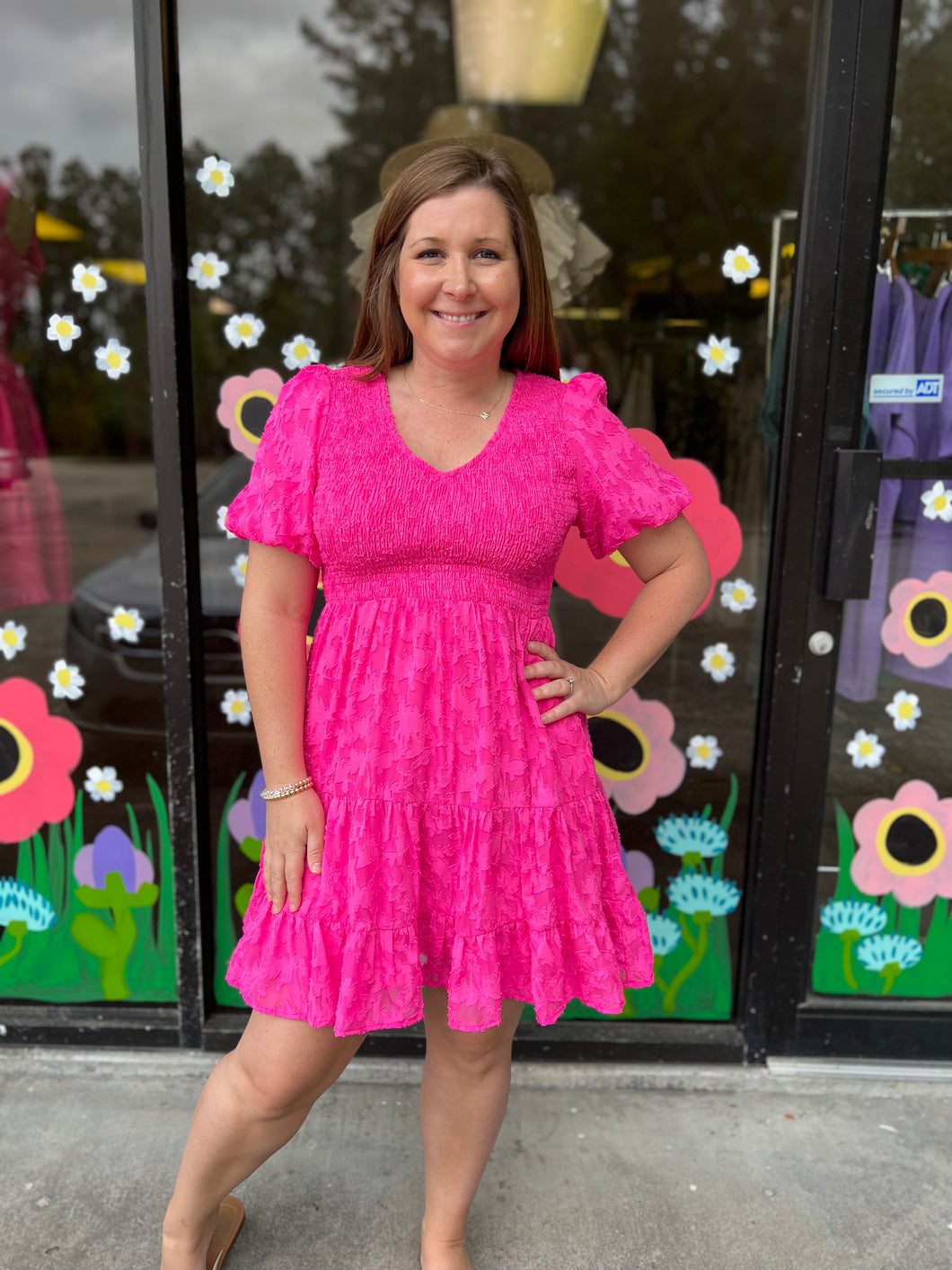 CD03278 Fuchsia Dress with Smocked Detail