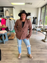 Load image into Gallery viewer, J18964 Gingham Print Blazer featuring button front closure