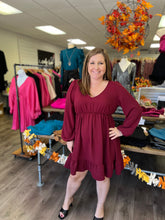 Load image into Gallery viewer, DG54431 V neck dress with tiered design and long sleeves