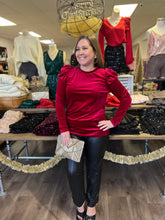 Load image into Gallery viewer, T12583 Velvet Mutton Sleeve Top