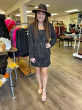 Load image into Gallery viewer, D18811 Tweed square neck wide strap mini dress featuring adjustable buttonhole straps