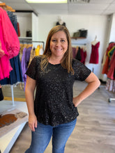 Load image into Gallery viewer, B6262 Mini Sequins Soft Rayon lined neck short sleeve top
