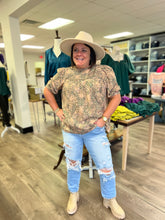 Load image into Gallery viewer, T18873 Print mock neck 3/4 sleeve top featuring pintuck detailing at front