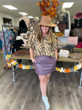 Load image into Gallery viewer, T19318 Animal print round neck puff sleeve top featuring self tie at front