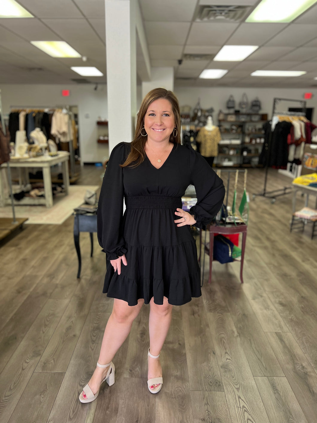 G9332 Solid Long Poet Sleeves Dress