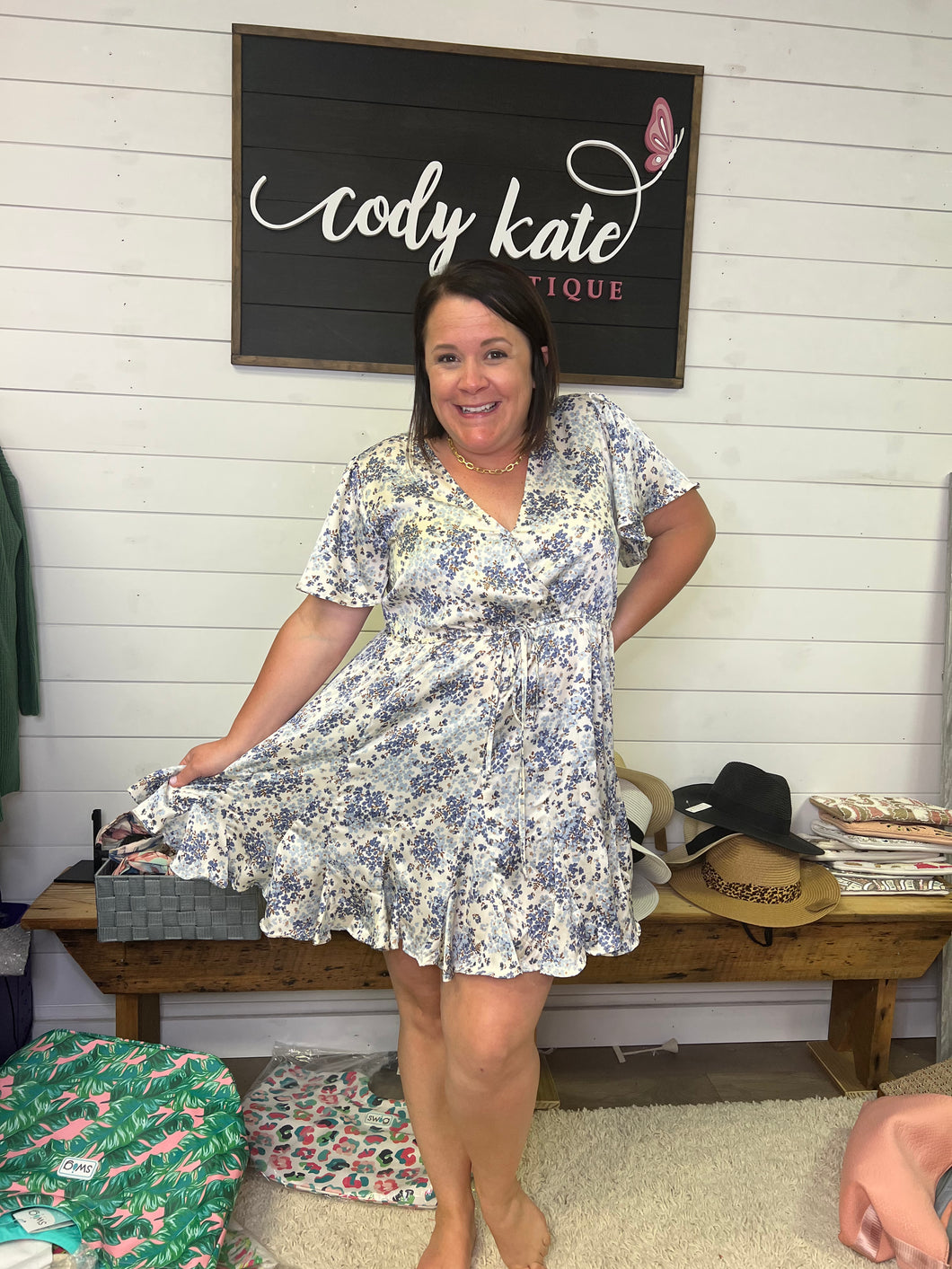 H42669 Flower Print Surplice detail mini dress