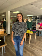 Load image into Gallery viewer, T18873 Print mock neck 3/4 sleeve top featuring pintuck detailing at front