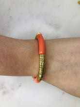 Load image into Gallery viewer, bamboo acrylic and gold disc stretch bracelet #117-ONLINE