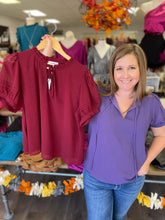 Load image into Gallery viewer, TE3171 Blouse top w/ a ruffled mock neck &amp; tie