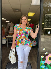 Load image into Gallery viewer, R0210 Abstract Print Deep V-Neck Top with Cinched Waist
