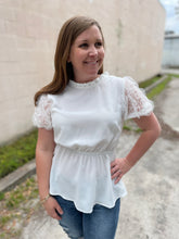 Load image into Gallery viewer, T10330 High Neck Lace Sleeve Blouse