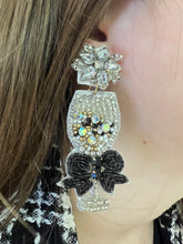 Load image into Gallery viewer, Wine Glass Bow tie beaded earrings