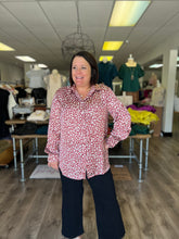 Load image into Gallery viewer, H14668B Leopard Print Satin Shirt Brick