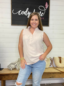 SW253438 Smocked sleeveless top with buttons