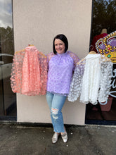 Load image into Gallery viewer, T19796 Mock neck long sleeve organza top featuring 3d flower details