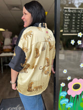 Load image into Gallery viewer, T20111 Satin Cheetah Print button up top featuring color block