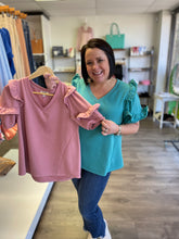 Load image into Gallery viewer, K6632 V Neck Short Sleeve with Ruffle Detail