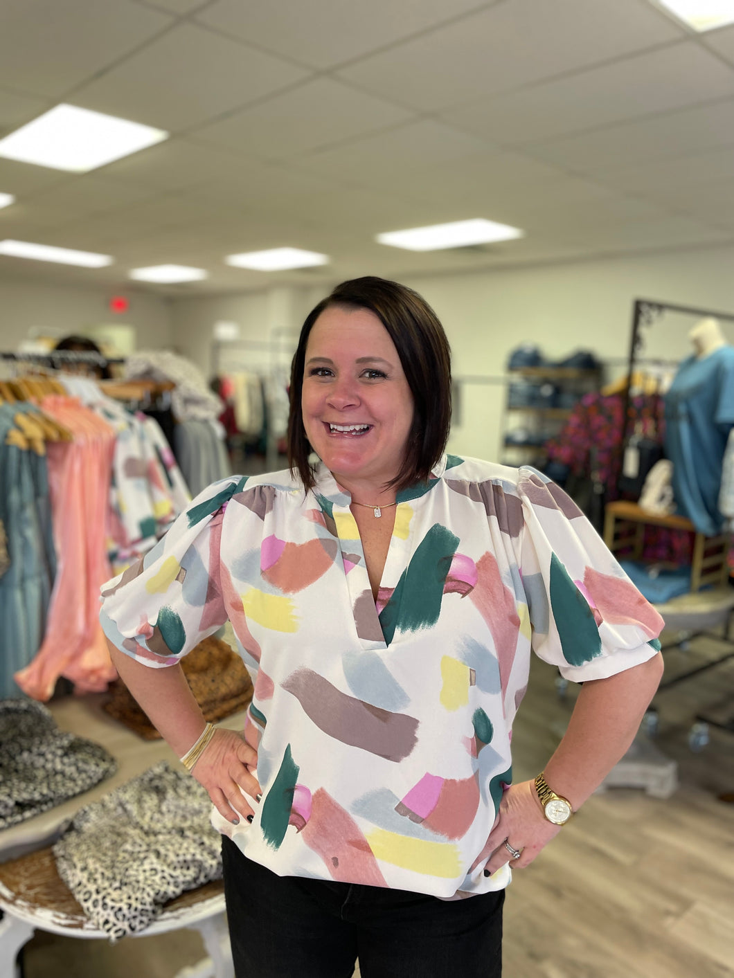 Multi Print Short Sleeve Top #QV