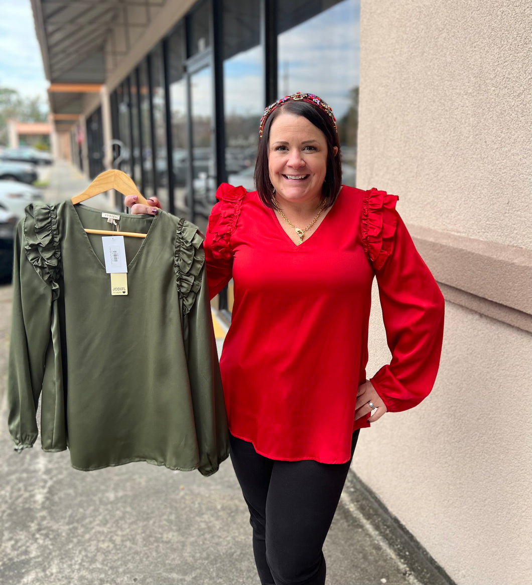 H20364 Satin Top With Ruffle Detail