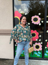 Load image into Gallery viewer, TK9060 V-Neck Floral Print Blouse with Tie Cuffs