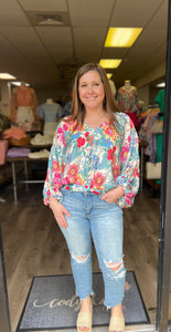 K5384 Floral Top with elastic waist band