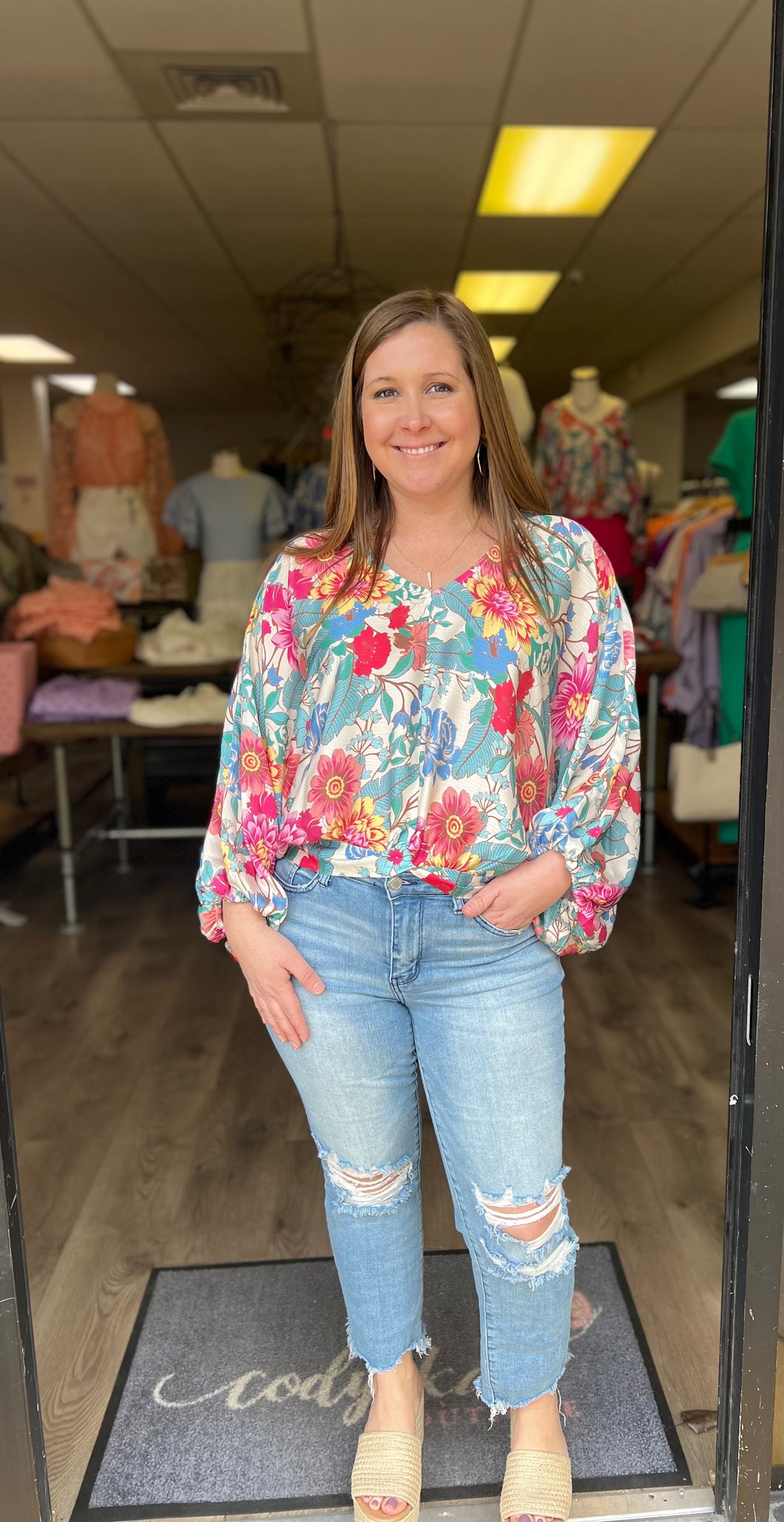 K5384 Floral Top with elastic waist band